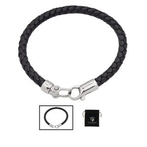 Men’s Black Leather Black Stainless Steel Bracelet BLACKJACK